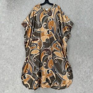 Sante Classics Satin Kaftan Dress One Size Brown Tan Swirl Print‎ Lagenlook